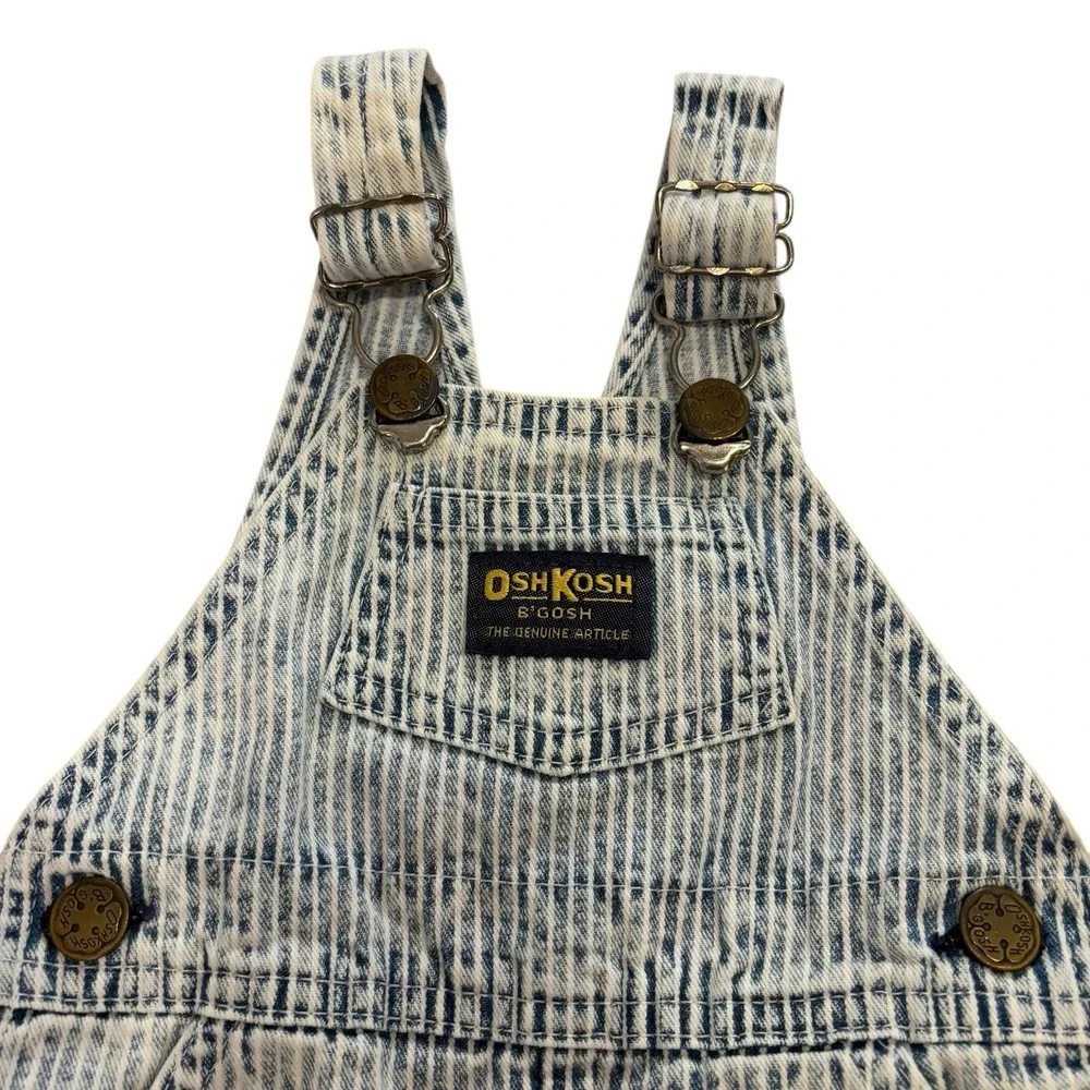 VTG USA‎ OshKosh Vestbak Bib Denim Overall Shorts Striped Size 3/6 M 1969 EUC